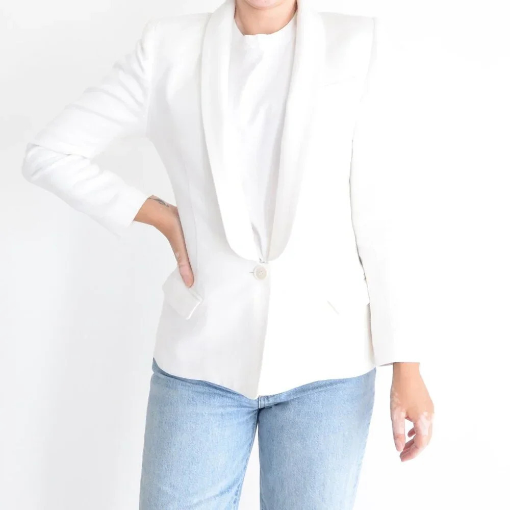 Smythe Les Vest White 33% Linen Single Button Closure Fitted Blazer 4